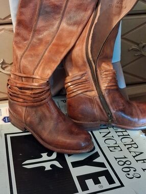 BED|STU Women's Brown Leather Tall Boots with Strap Detail Size 6.5